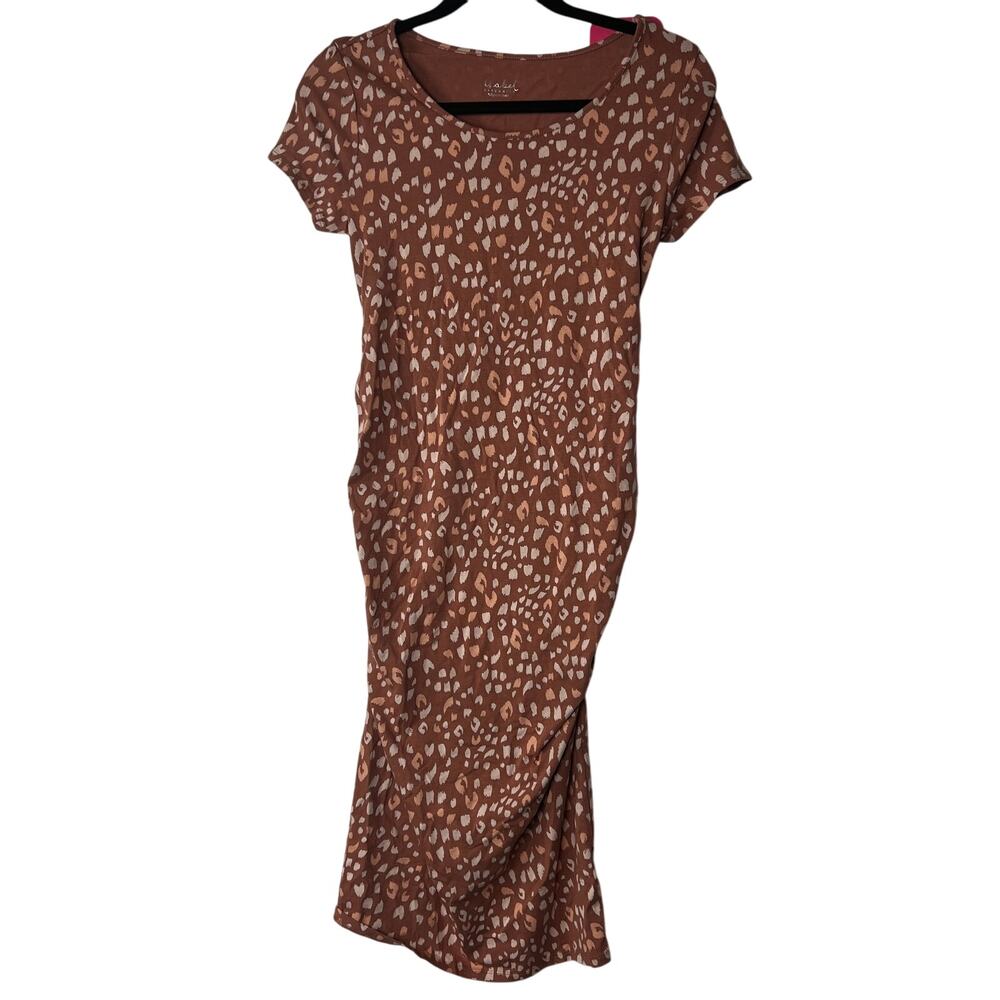 Isabel Maternity Brown Animal Print Short Sleeve Dress - Size XL - NWT